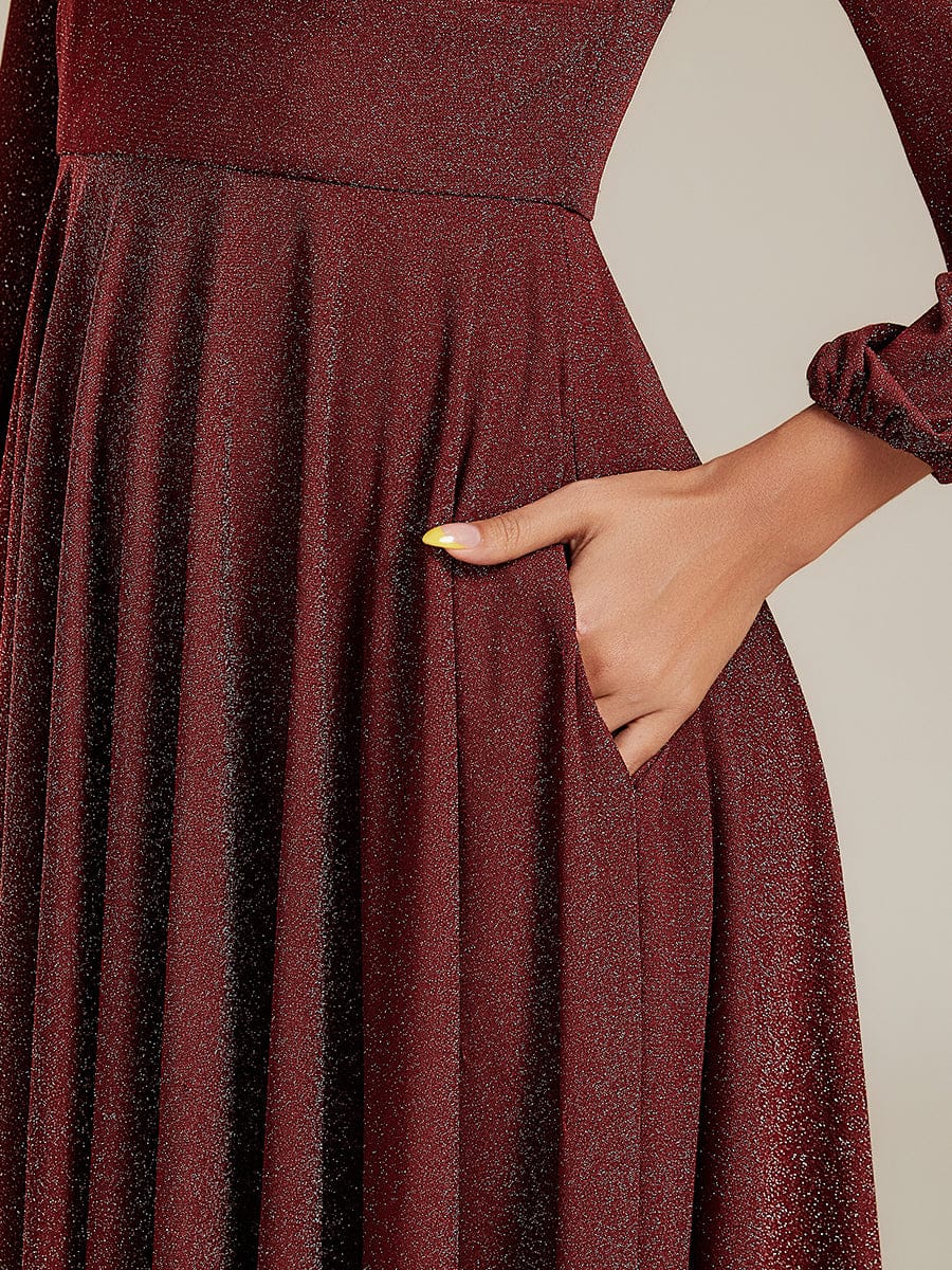 pretty GREER|Plus Size With Pocket Glitter Midi Wedding Guest Dress