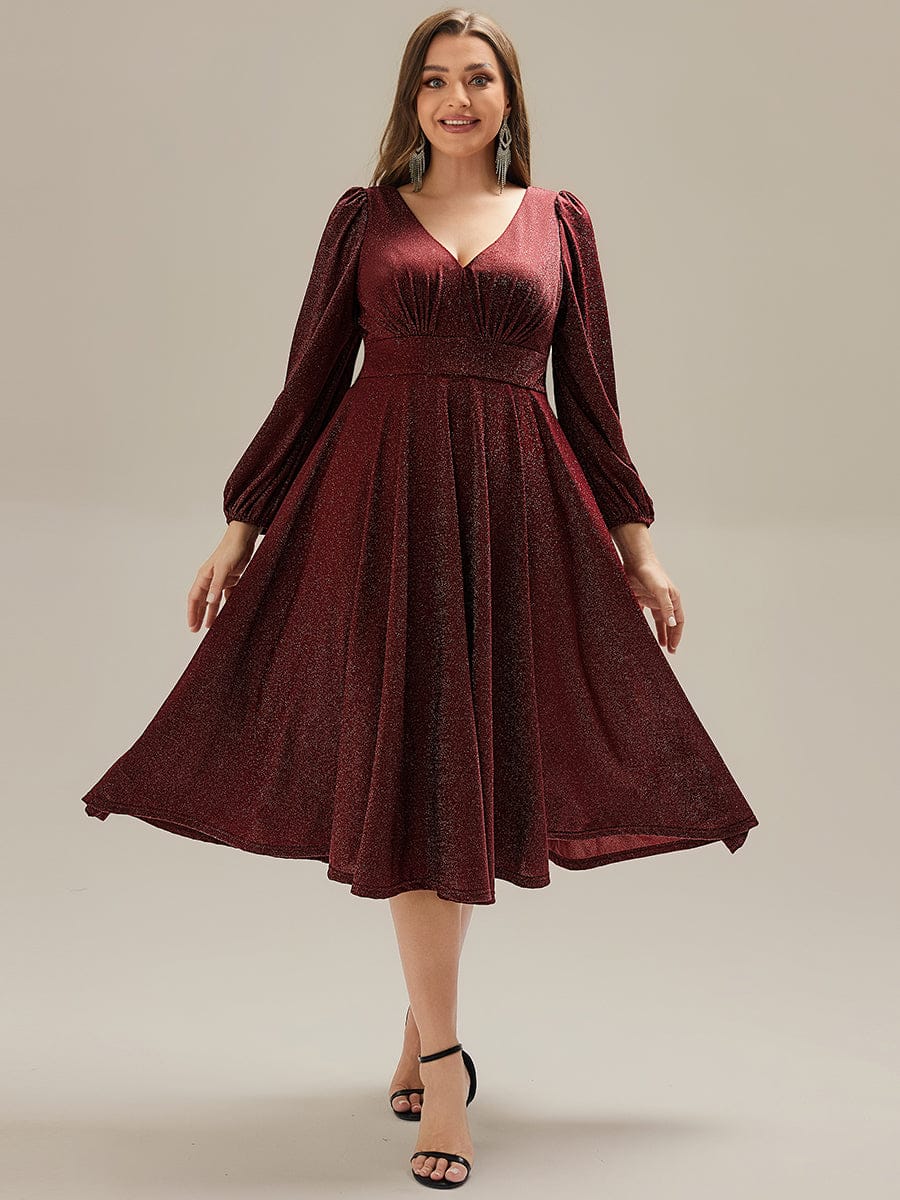 pretty GREER|Plus Size With Pocket Glitter Midi Wedding Guest Dress