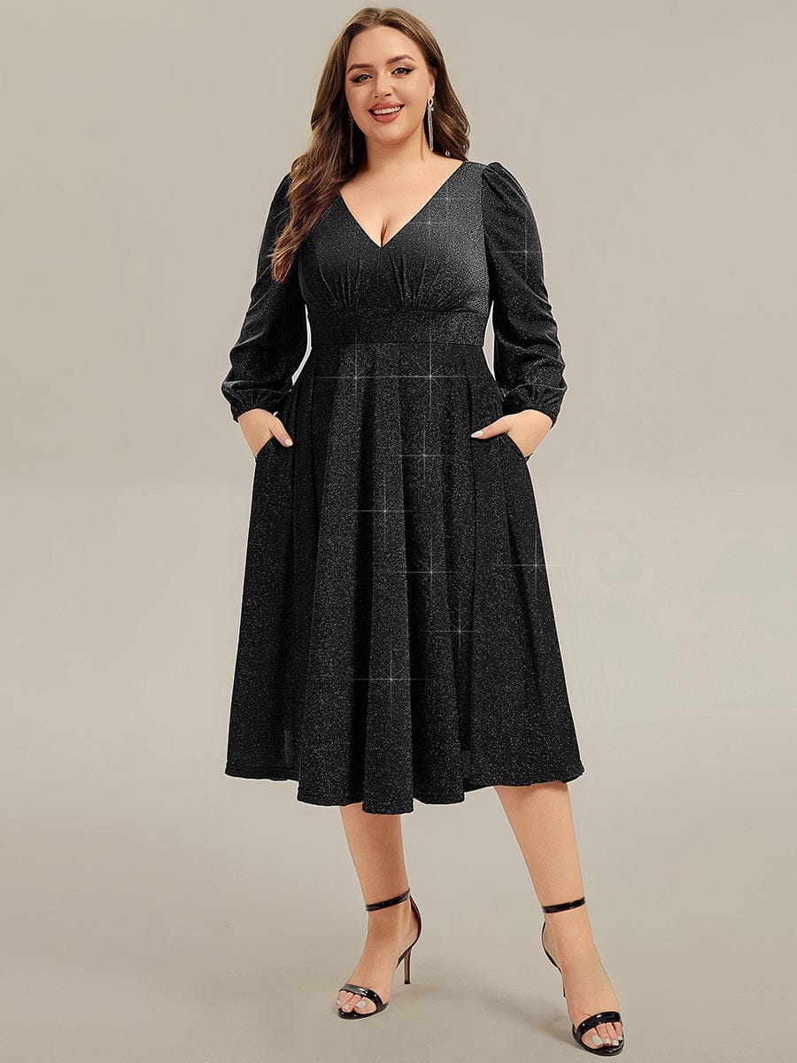 pretty GREER|Plus Size With Pocket Glitter Midi Wedding Guest Dress