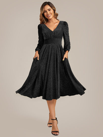 ever GREER| Glitter long Sleeve A-Line Midi Dress With Pocket
