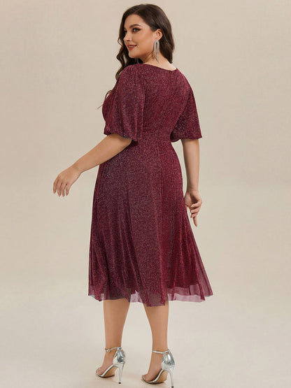 ever MARIS|Shimmery Lantern Sleeve A-Line Wedding Guest Dress