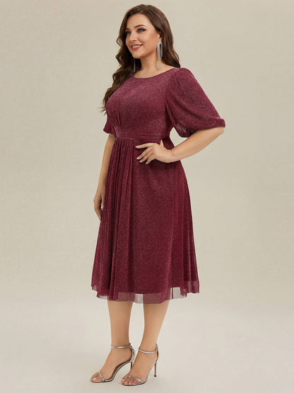 pretty MARIS|Plus Size Glitter Half Sleeve A-Line Wedding Guest Dress