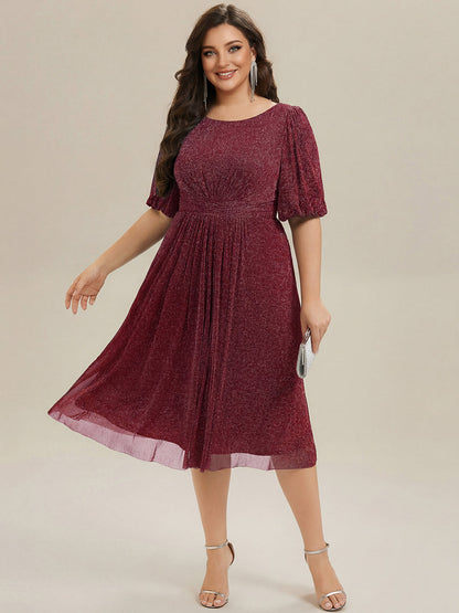 pretty MARIS|Plus Size Glitter Half Sleeve A-Line Wedding Guest Dress