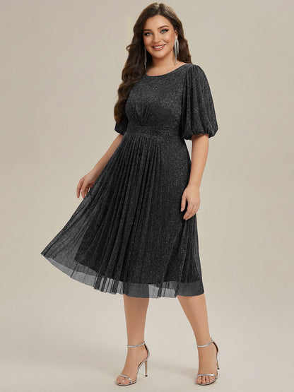 pretty MARIS|Plus Size Glitter Half Sleeve A-Line Wedding Guest Dress