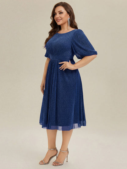 pretty MARIS|Plus Size Glitter Half Sleeve A-Line Wedding Guest Dress