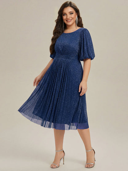 pretty MARIS|Plus Size Glitter Half Sleeve A-Line Wedding Guest Dress