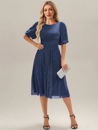 ever MARIS|Shimmery Lantern Sleeve A-Line Wedding Guest Dress