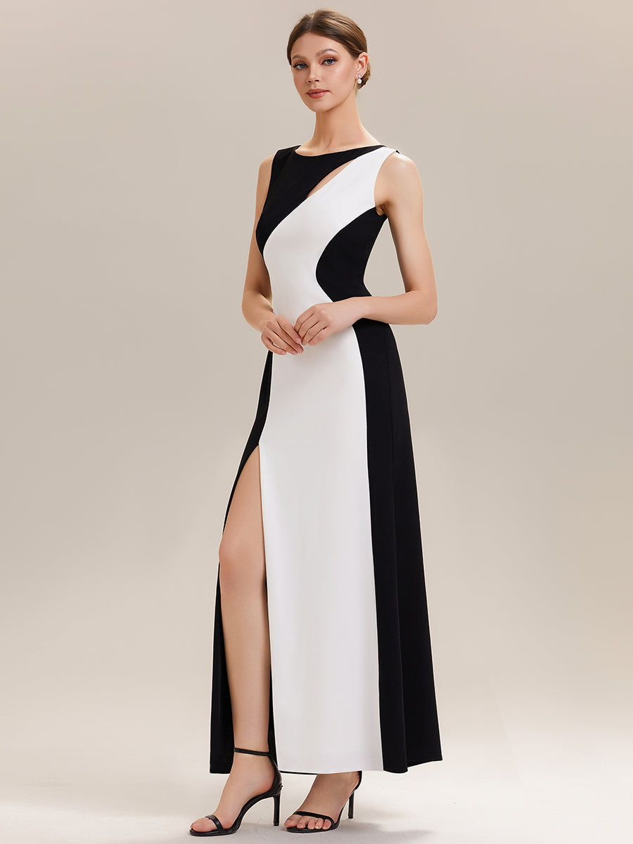 ever PEARL|Black Tie Stretch Colorblock Sleeveless Maxi Dress with High Slit