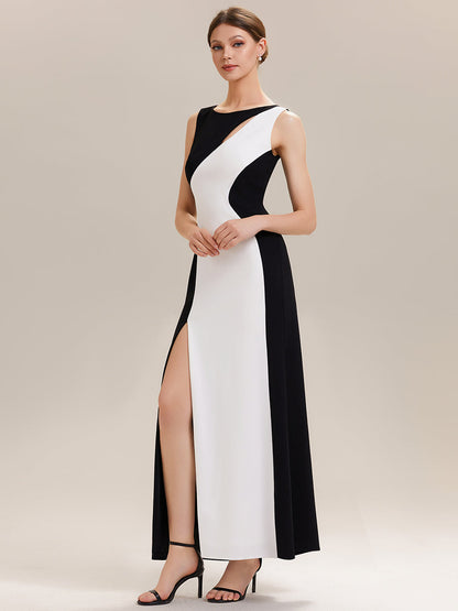 ever PEARL|Black Tie Stretch Colorblock Sleeveless Maxi Dress with High Slit