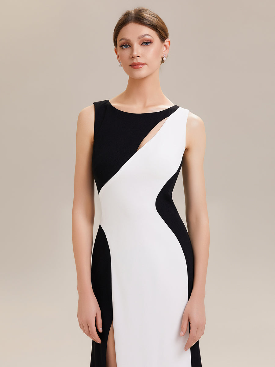 ever PEARL|Black Tie Stretch Colorblock Sleeveless Maxi Dress with High Slit