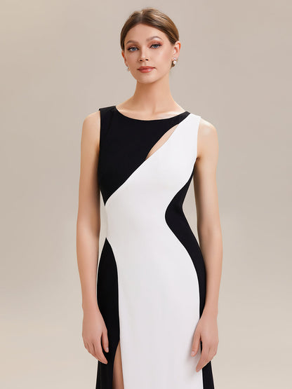 ever PEARL|Black Tie Stretch Colorblock Sleeveless Maxi Dress with High Slit