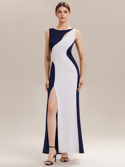 ever PEARL|Black Tie Stretch Colorblock Sleeveless Maxi Dress with High Slit