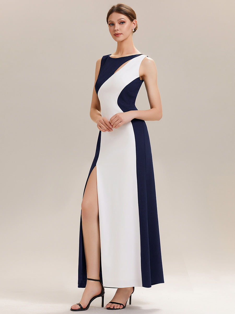 ever PEARL|Black Tie Stretch Colorblock Sleeveless Maxi Dress with High Slit