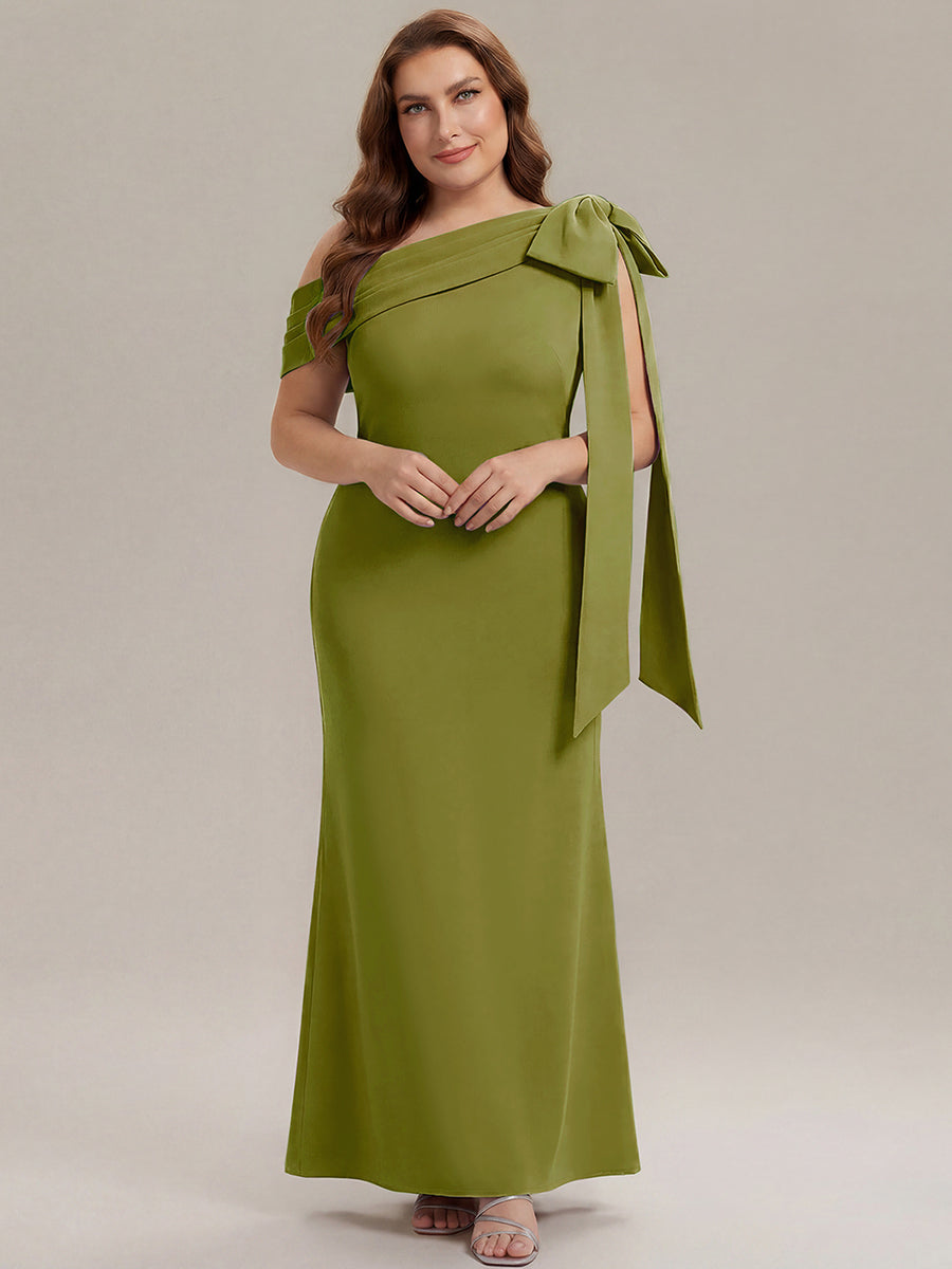 ever NOIR|Asymmetric Shoulder with Bow Knit Black Tie Formal Dress
