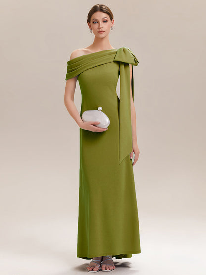 ever NOIR|Asymmetric Shoulder with Bow Knit Black Tie Formal Dress