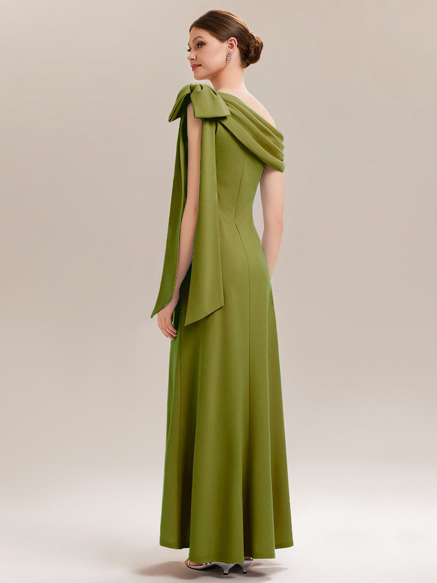 ever NOIR|Asymmetric Shoulder with Bow Knit Black Tie Formal Dress