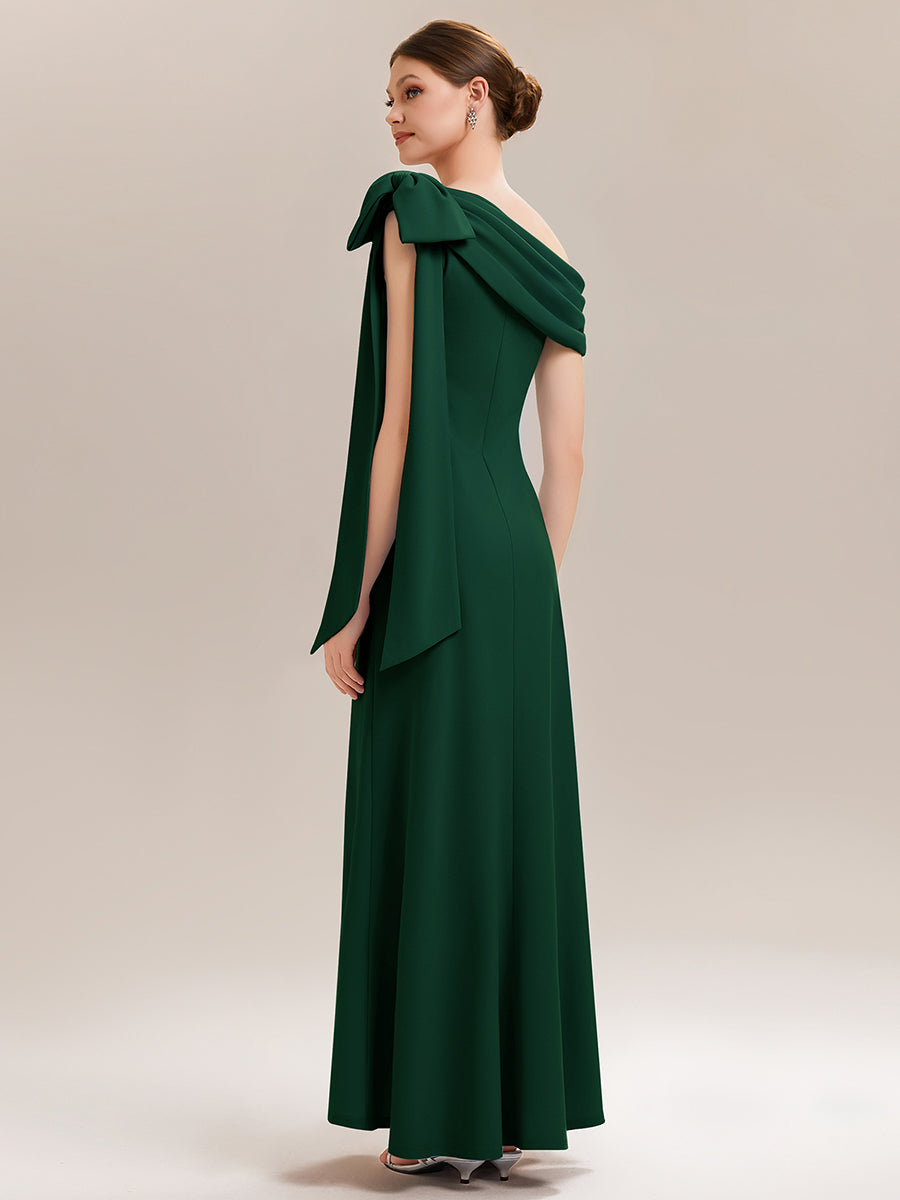 ever NOIR|Asymmetric Shoulder with Bow Knit Black Tie Formal Dress