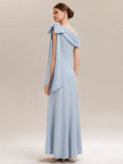 ever NOIR|Asymmetric Shoulder with Bow Knit Black Tie Formal Dress