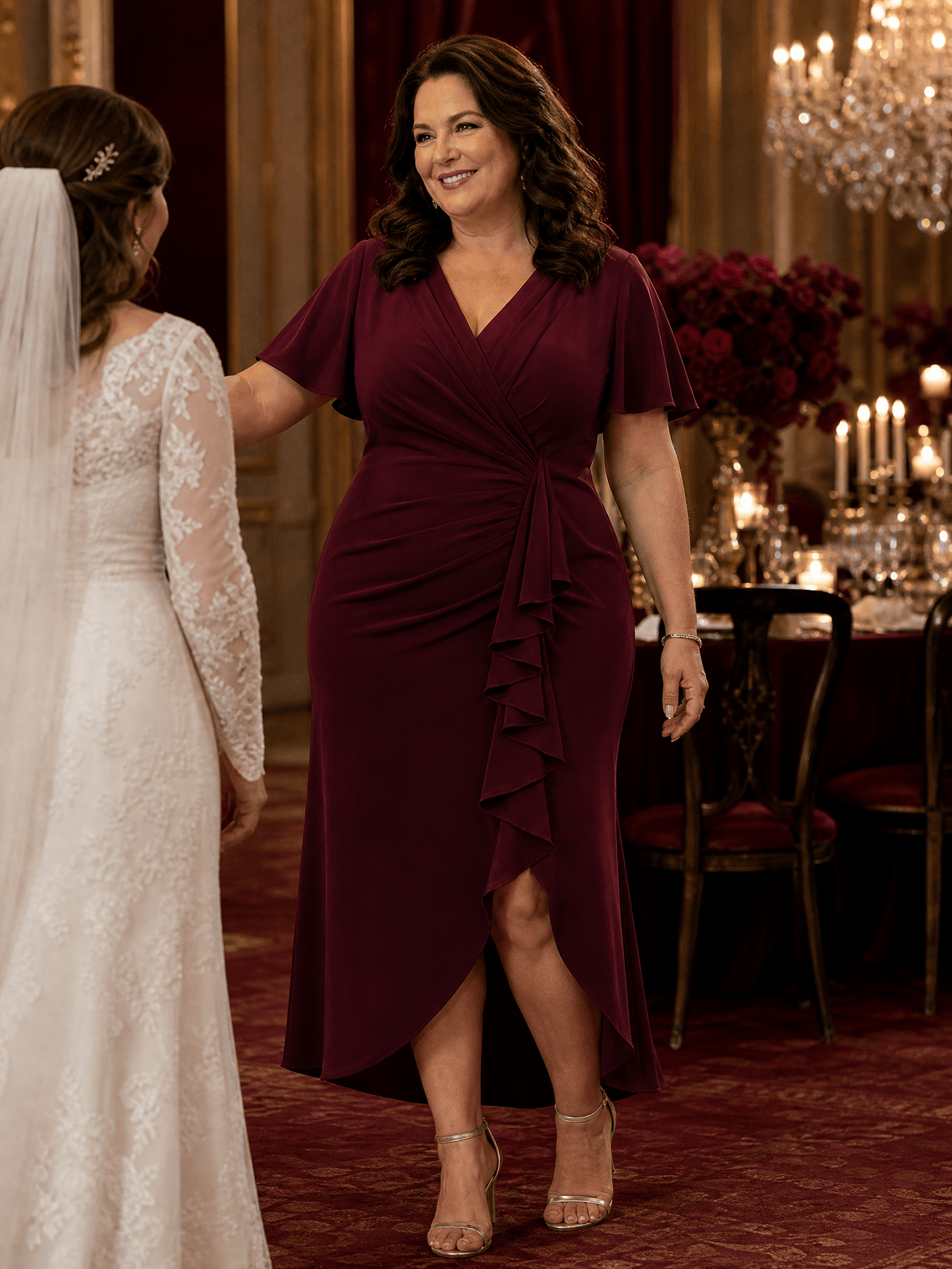 Plus Size Thigh-High Slit Knit Wedding Guest Dress