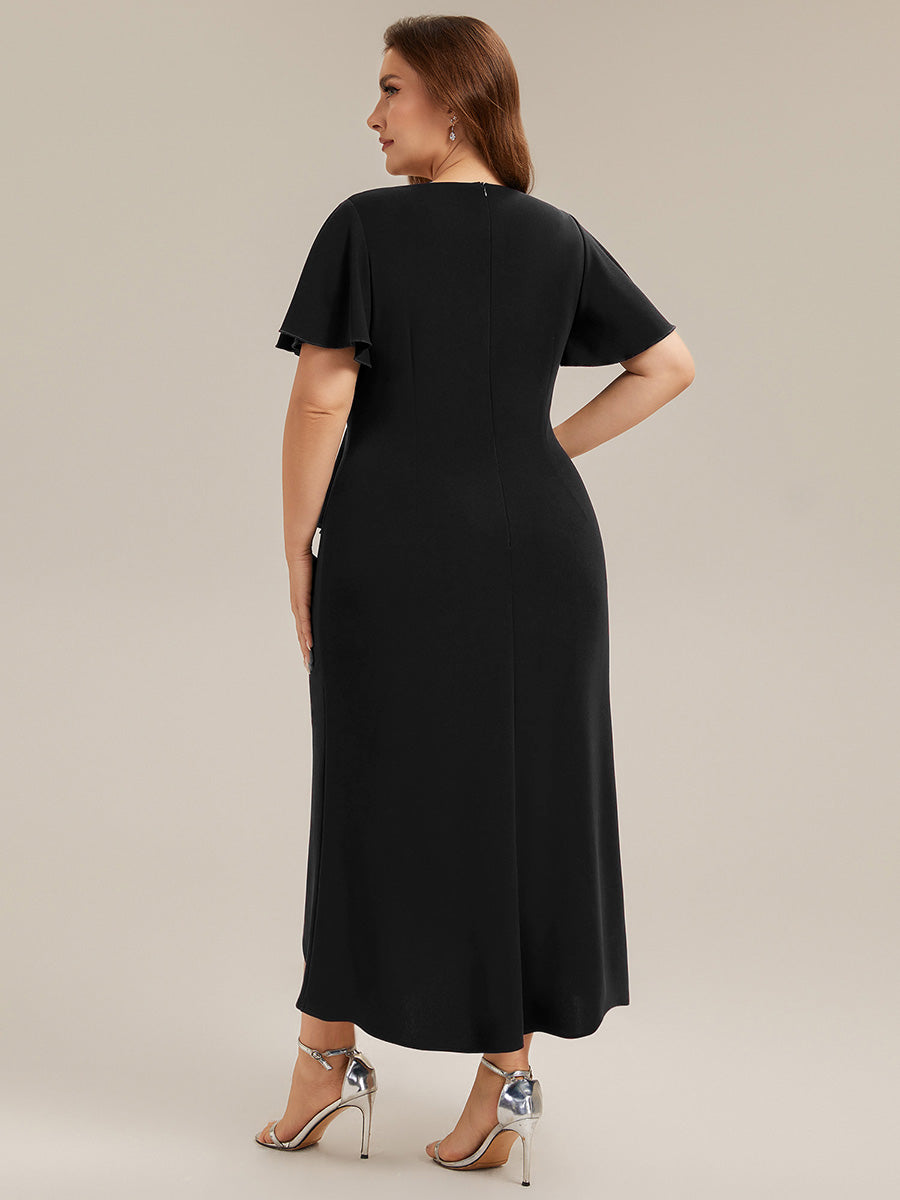 Plus Size Thigh-High Slit Knit Wedding Guest Dress
