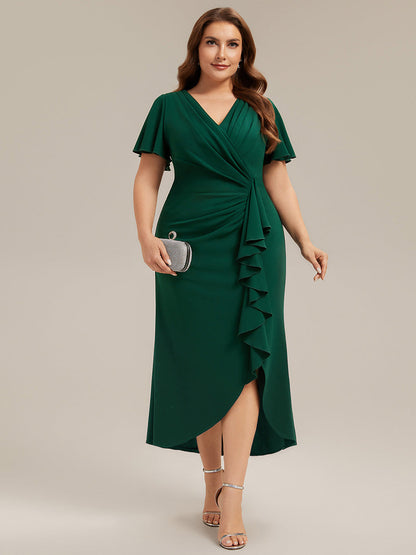 Plus Size Thigh-High Slit Knit Wedding Guest Dress