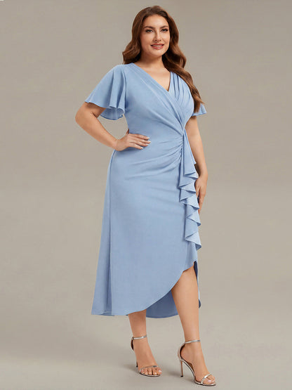 Plus Size Thigh-High Slit Knit Wedding Guest Dress