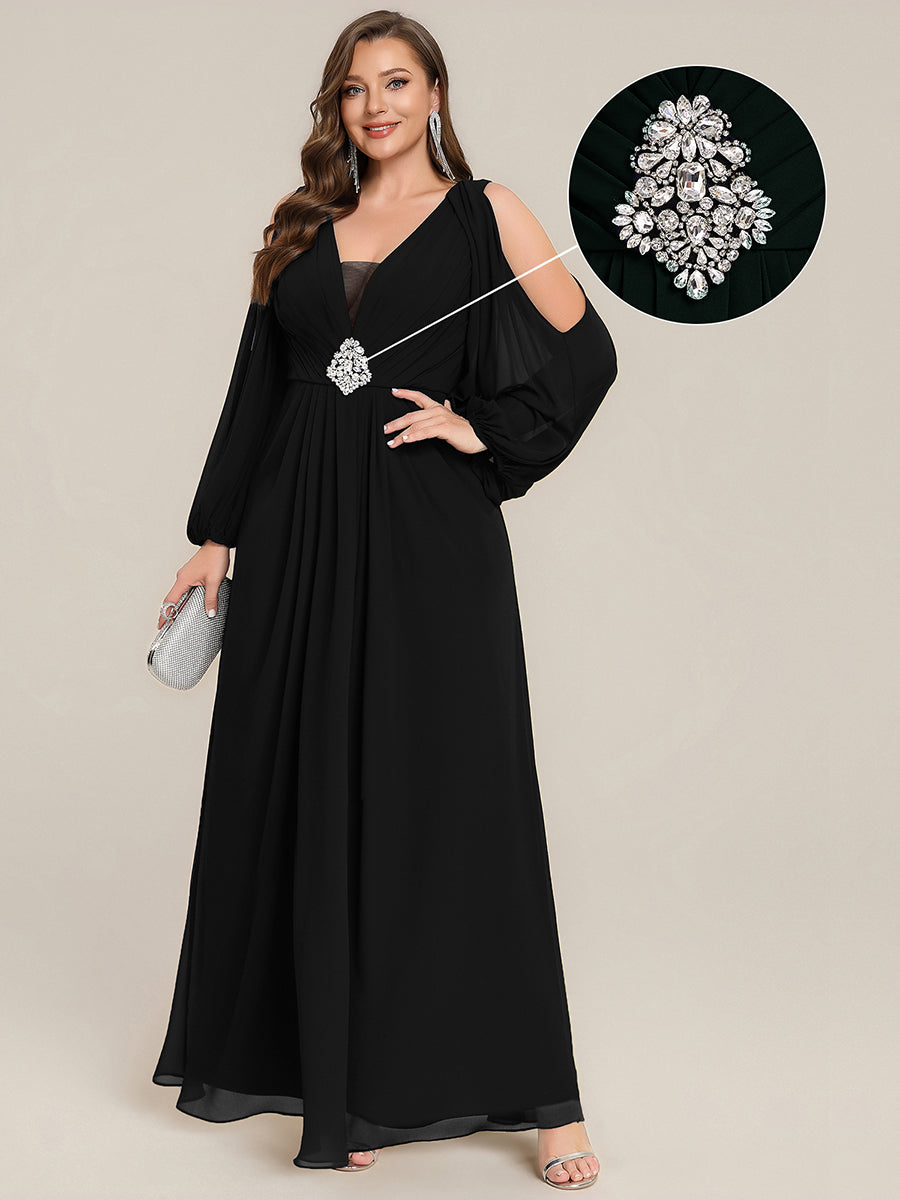 ever MARINA|Rhinestone Embellished Chiffon Lantern Sleeve Wedding Guest Dress