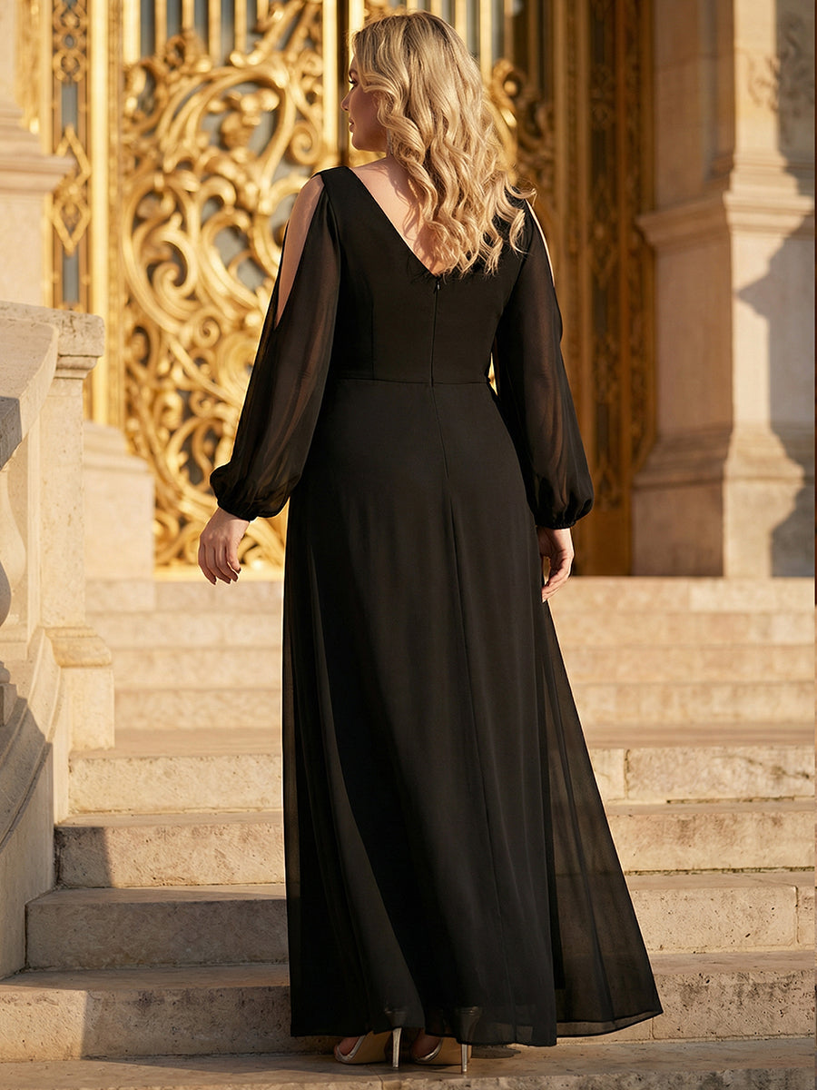 ever MARINA|Rhinestone Embellished Chiffon Lantern Sleeve Wedding Guest Dress