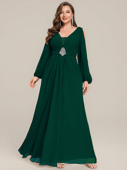 ever MARINA|Rhinestone Embellished Chiffon Lantern Sleeve Wedding Guest Dress