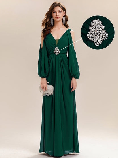 ever MARINA|Rhinestone Embellished Chiffon Lantern Sleeve Wedding Guest Dress