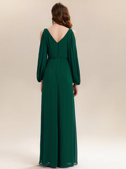 ever MARINA|Rhinestone Embellished Chiffon Lantern Sleeve Wedding Guest Dress