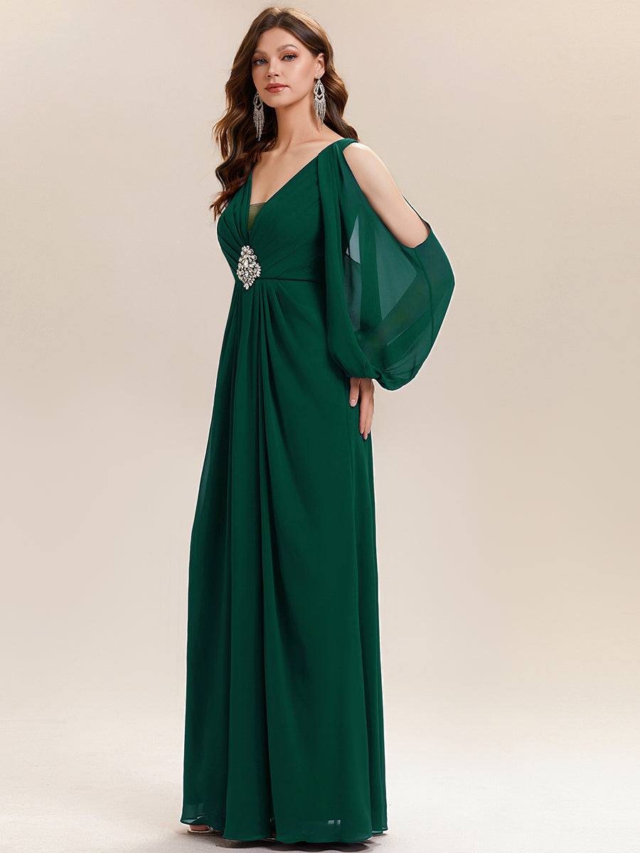 ever MARINA|Rhinestone Embellished Chiffon Lantern Sleeve Wedding Guest Dress