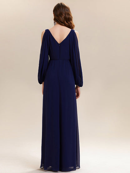 ever MARINA|Rhinestone Embellished Chiffon Lantern Sleeve Wedding Guest Dress