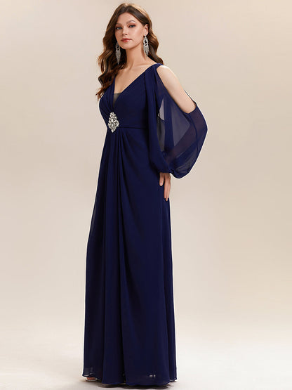 ever MARINA|Rhinestone Embellished Chiffon Lantern Sleeve Wedding Guest Dress