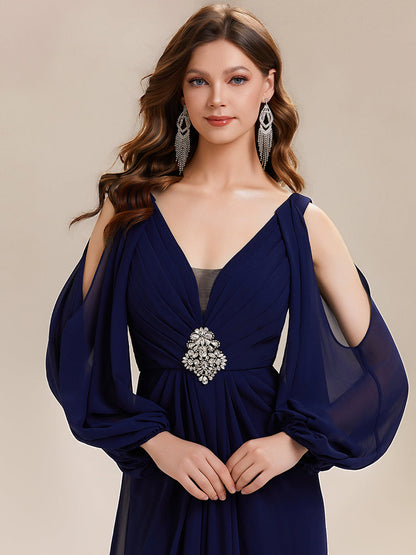 ever MARINA|Rhinestone Embellished Chiffon Lantern Sleeve Wedding Guest Dress