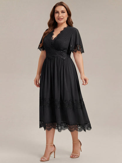 Cut-Out Detail Chiffon Ruffle Sleeve Wedding Guest Dress