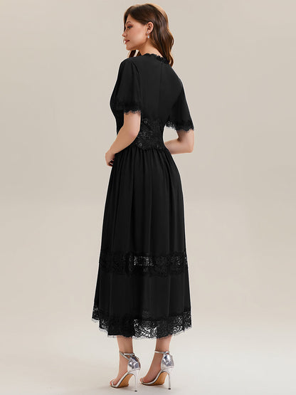 Cut-Out Detail Chiffon Ruffle Sleeve Wedding Guest Dress