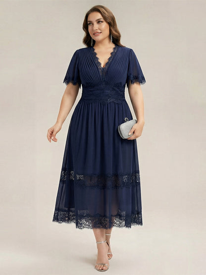 Cut-Out Detail Chiffon Ruffle Sleeve Wedding Guest Dress