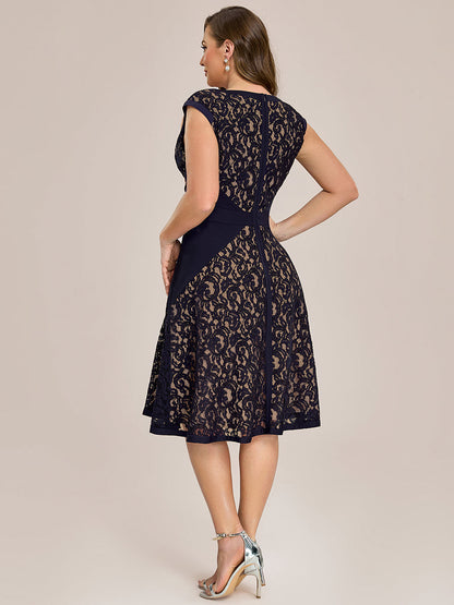 pretty TOVE|Plus Size See-through Lace Sleeveless High Stretch Wedding Guest Dress
