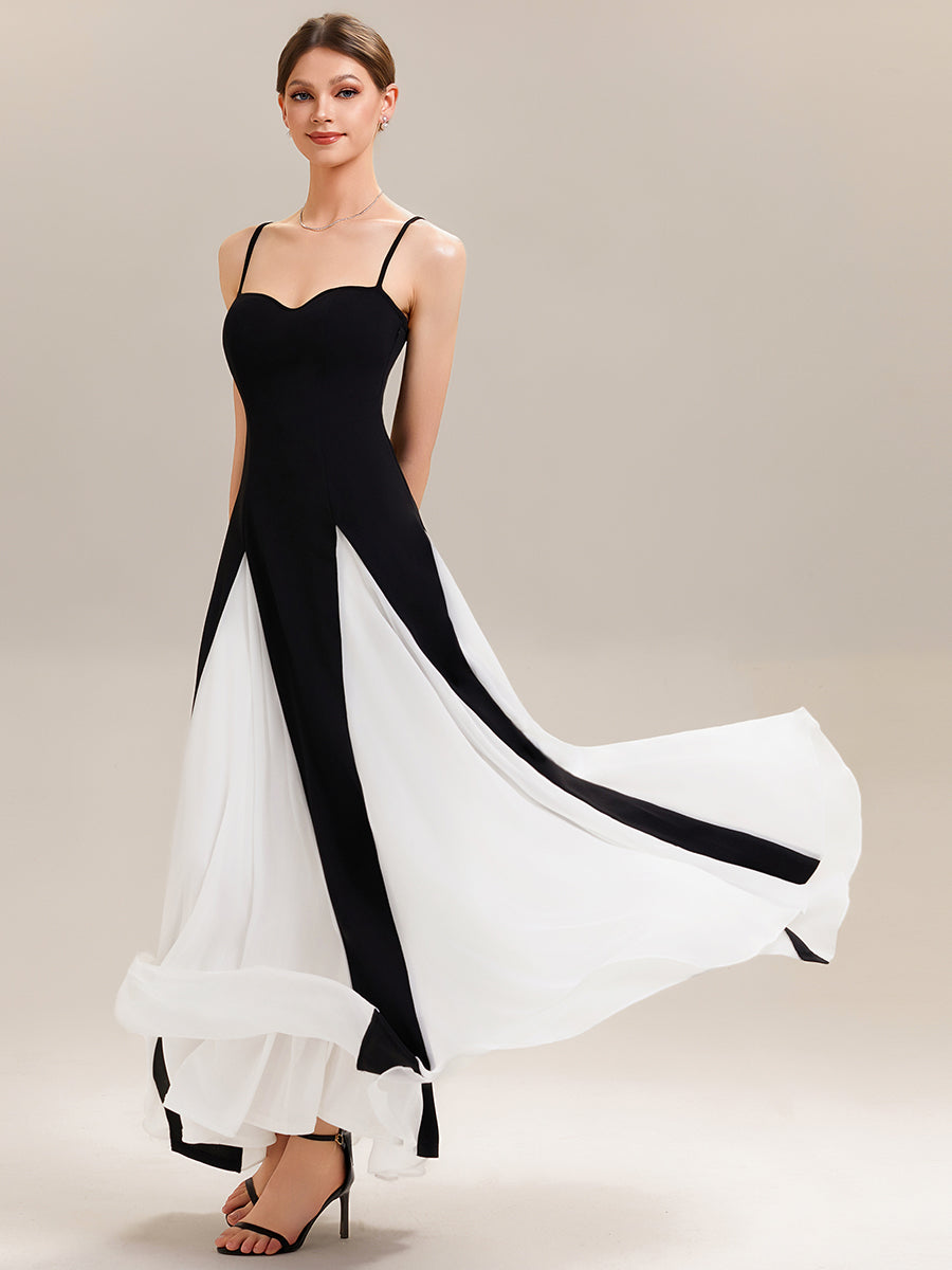 ever IVOIRE|Stretch Bodice Spaghetti Strap Maxi Dress for Black Tie Formal Dress