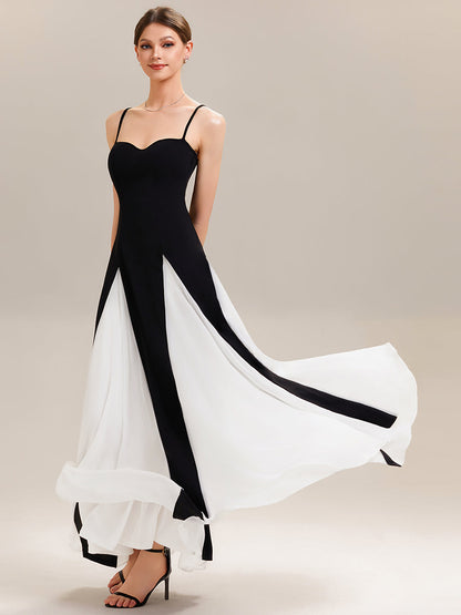 ever IVOIRE|Stretch Bodice Spaghetti Strap Maxi Dress for Black Tie Formal Dress