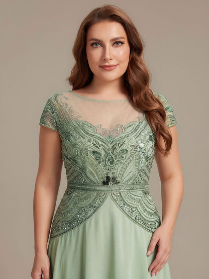 ever NUIT|See-Through Beaded Sheath Round Neck Wedding Guest Dress
