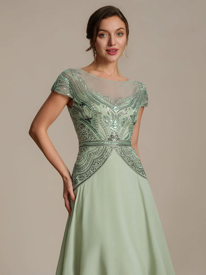 ever NUIT|See-Through Beaded Sheath Round Neck Wedding Guest Dress