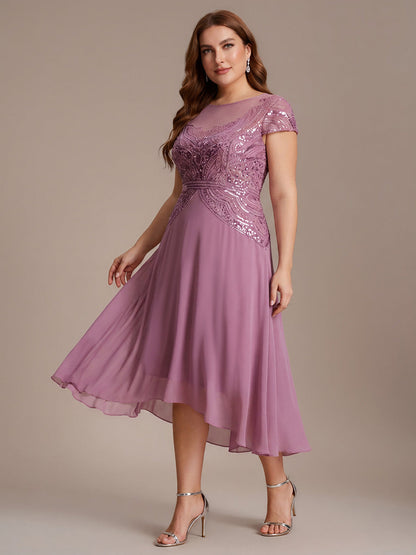 ever NUIT|See-Through Beaded Sheath Round Neck Wedding Guest Dress