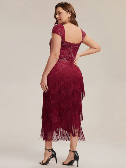 ever LUMINE|Sequin Sleeveless Fringe Cocktail Dress