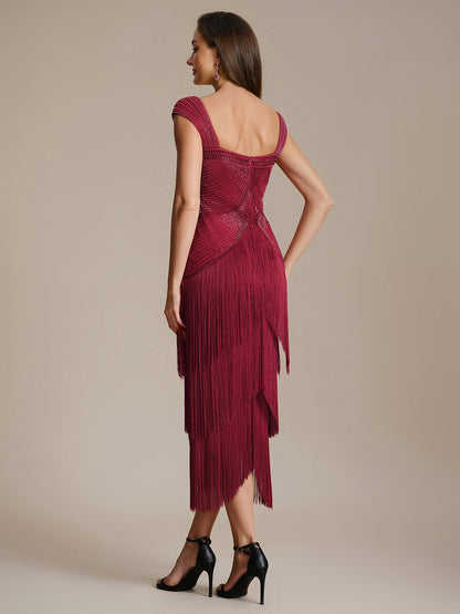 ever LUMINE|Sequin Sleeveless Fringe Cocktail Dress