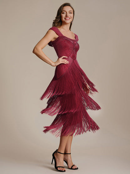 ever LUMINE|Sequin Sleeveless Fringe Cocktail Dress