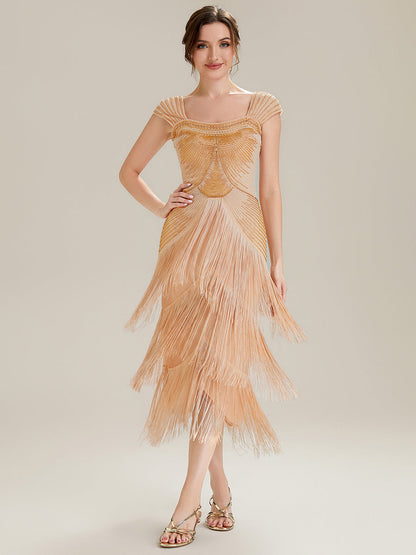 ever LUMINE|Sequin Sleeveless Fringe Cocktail Dress