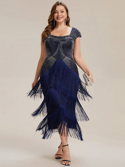 ever LUMINE|Sequin Sleeveless Fringe Cocktail Dress