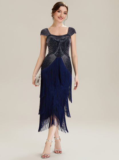 ever LUMINE|Sequin Sleeveless Fringe Cocktail Dress